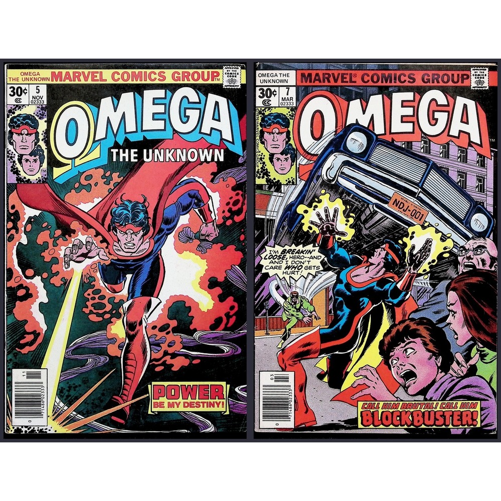 Omega the Unknown 2X Comic Lot #5 7 Gil Kane Dave Cockrum Bronze Age Marvel